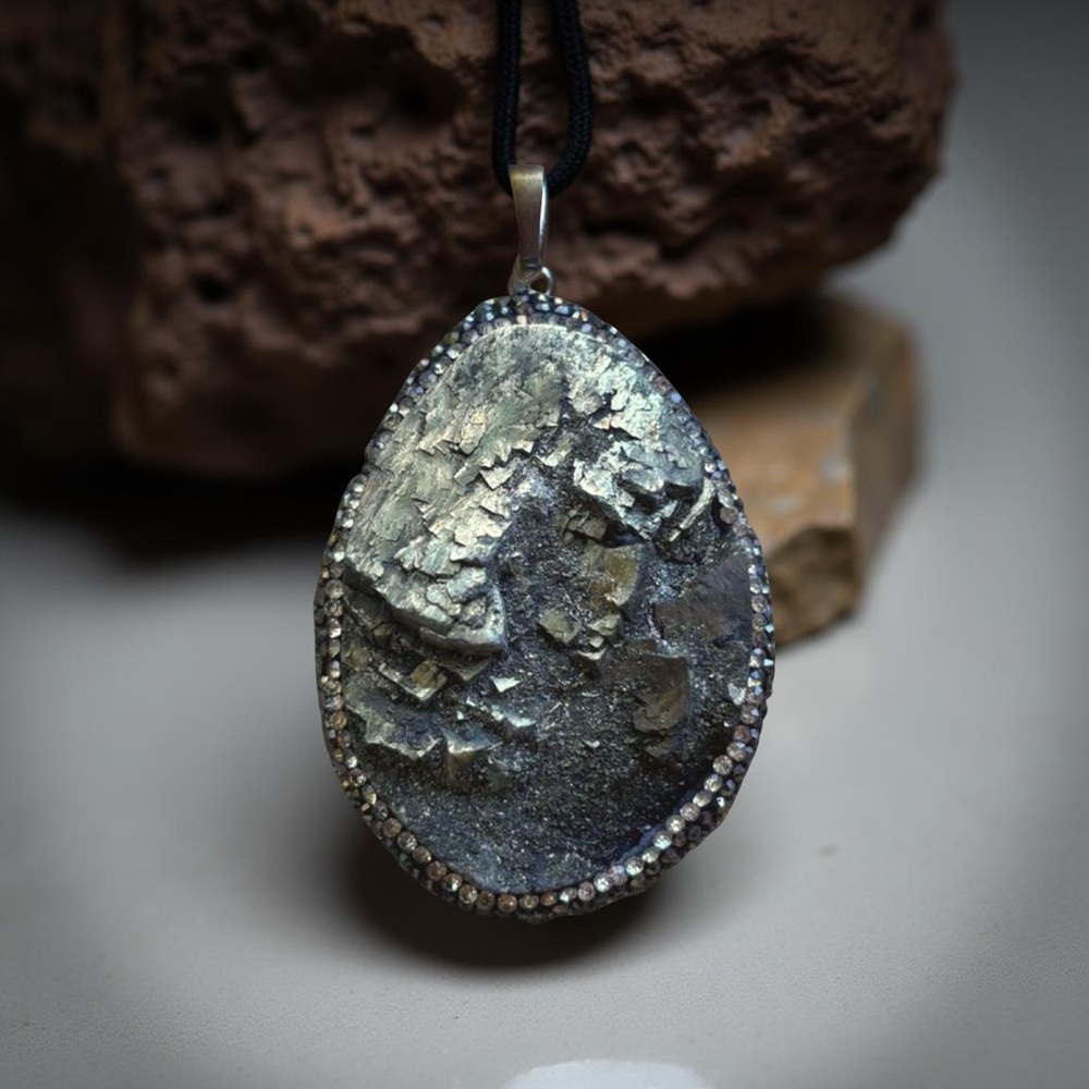 Large Pyrite Paved Crystal Pendant
